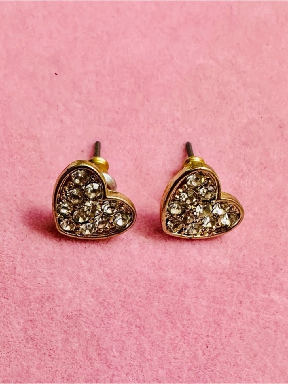 Gold Tone Crystal Heart Stud Earrings